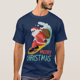 Surfing Santa Merry Funny Ugly Christmas T-Shirt