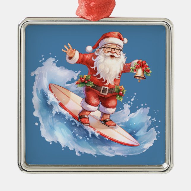 Surfing Santa Ornament (Front)