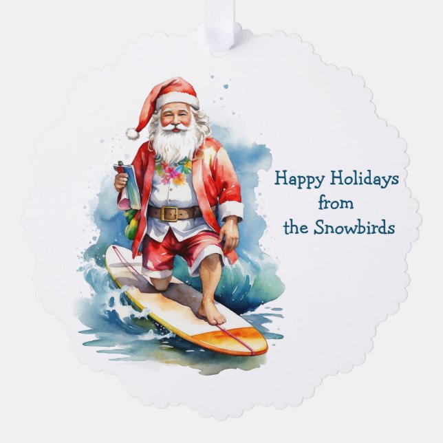 Surfing Santa Paper Ornament Card (Front)