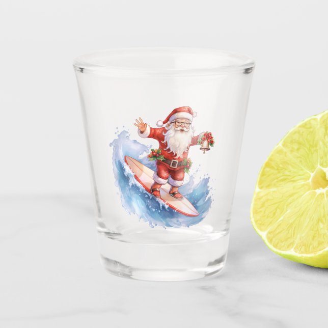 Surfing Santa Shot Glass (Front)