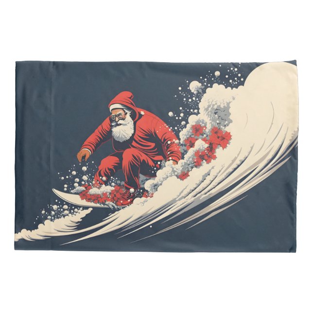Surfing Santa Summer Christmas Pillowcase (Back)