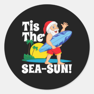 Surfing Santa Tis The Sea-sun Christmas In July Su Classic Round Sticker