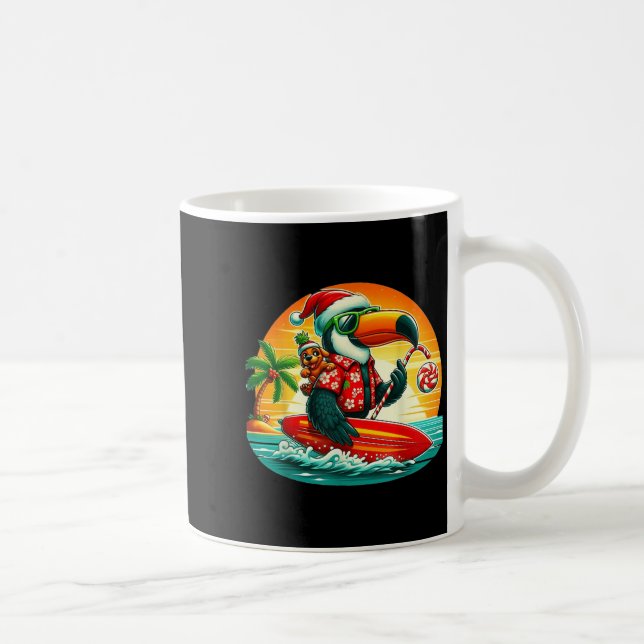 Surfing Santa Toucan And Funny Dog Trocal Christma Coffee Mug (Right)