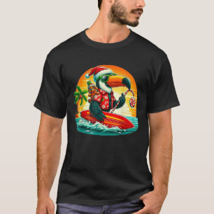 Surfing Santa Toucan and funny dog Tropical Christ T-Shirt