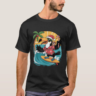 Surfing Santa Toucan and funny dog Tropical T-Shirt