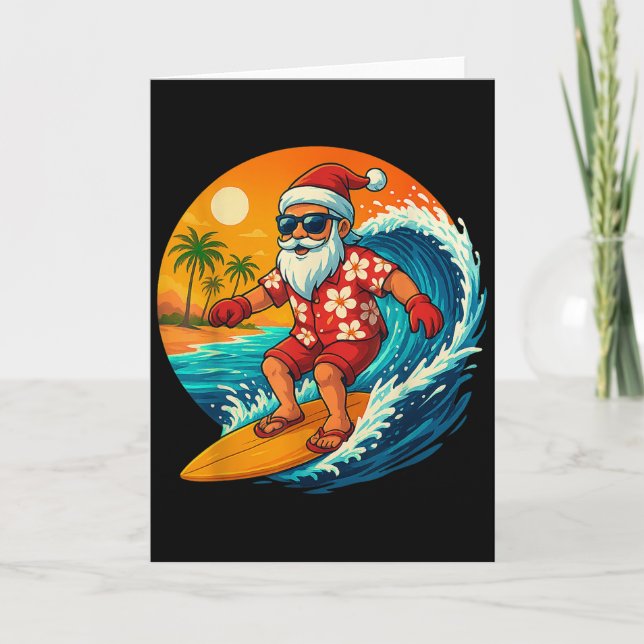 Surfing Santa Trocal Christmas Holiday Hawaiian Be Card (Front)