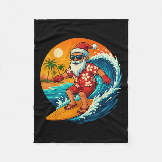 Surfing Santa Trocal Christmas Holiday Hawaiian Be Fleece Blanket (Front)