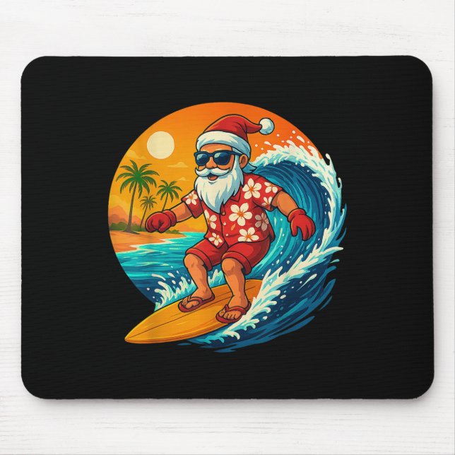 Surfing Santa Trocal Christmas Holiday Hawaiian Be Mouse Mat (Front)