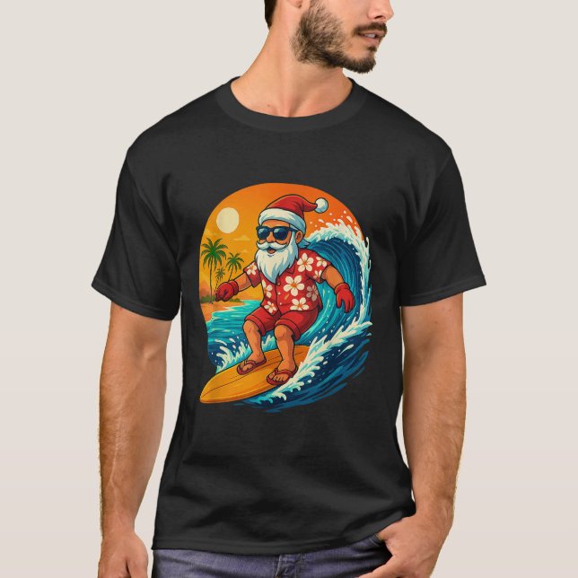 Surfing Santa Trocal Christmas Holiday Hawaiian Be T-Shirt (Front)
