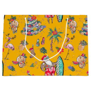 Surfing Santa Tropical Christmas Gift Bag