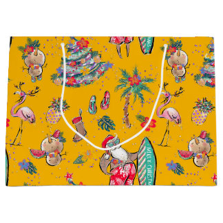 Surfing Santa Tropical Christmas Gift Bag