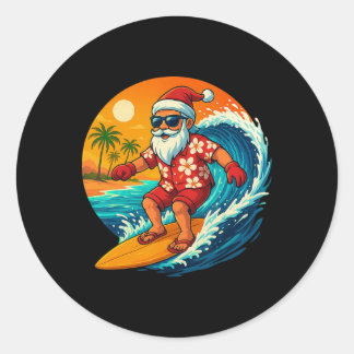 Surfing Santa Tropical Christmas Holiday Hawaiian  Classic Round Sticker
