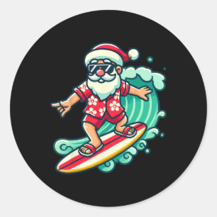 Surfing Santa Tropical Christmas Vacation Xmas In Classic Round Sticker
