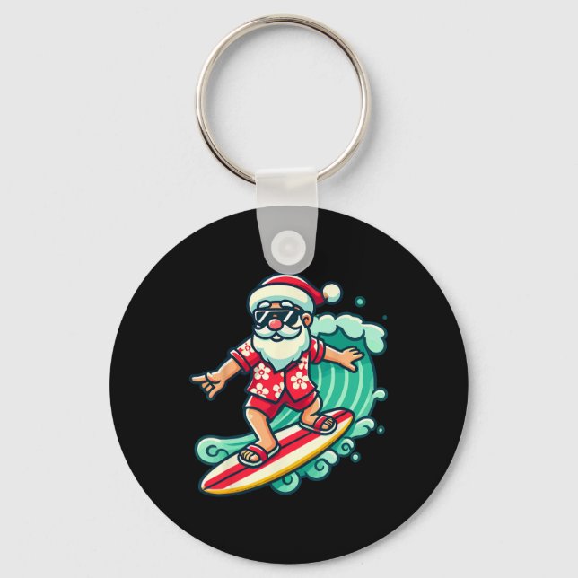 Surfing Santa Tropical Christmas Vacation Xmas In  Key Ring (Front)