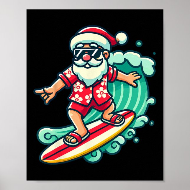 Surfing Santa Tropical Christmas Vacation Xmas In  Poster (Front)