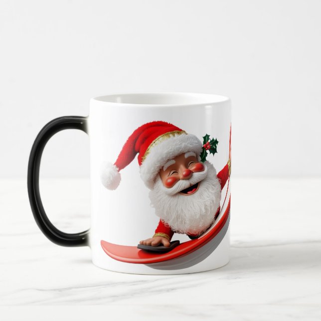 Surfing Santa with Christmas Lights  Magic Mug (Left)