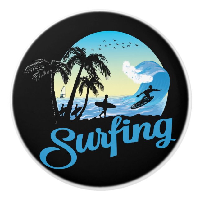 Surfing Sea Beach Ceramic Knob (Front)