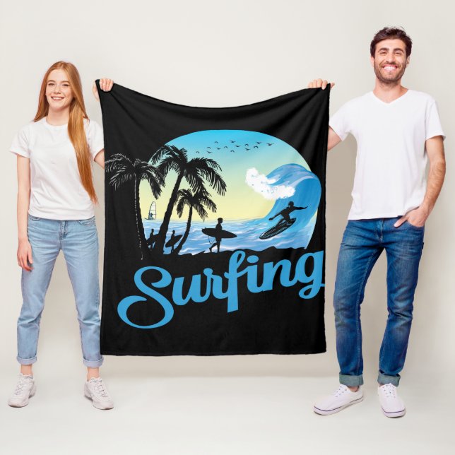 Surfing Sea Beach Fleece Blanket (In Situ)