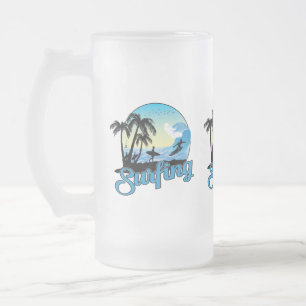 Surfing Sea Beach Frosted Glass Beer Mug