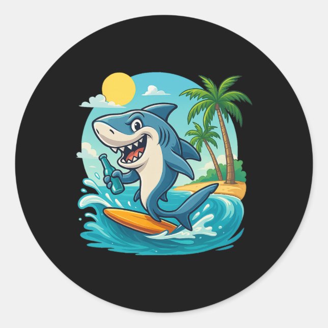 Surfing Shark - Wildlife Sea Lover Marine Biology  Classic Round Sticker (Front)