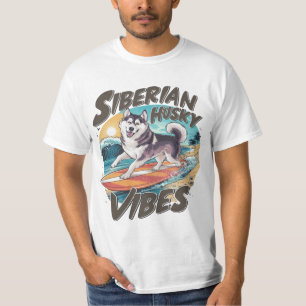 Surfing Siberian Husky Conquering Tropical Swell T-Shirt
