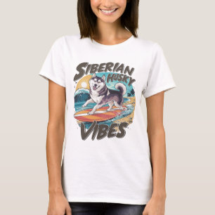 Surfing Siberian Husky Conquering Tropical Swell T-Shirt