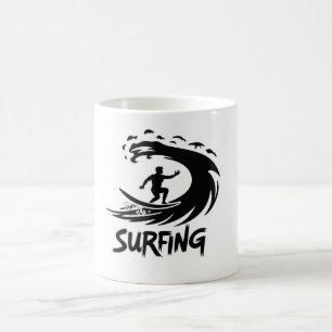 Surfing Silhouette Minimalist Wave Mug