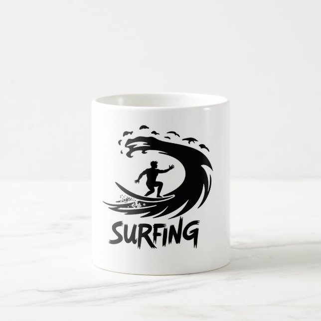 Surfing Silhouette Minimalist Wave Mug (Center)