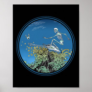 Surfing Skeleton Circle - By Emek Artman  Poster
