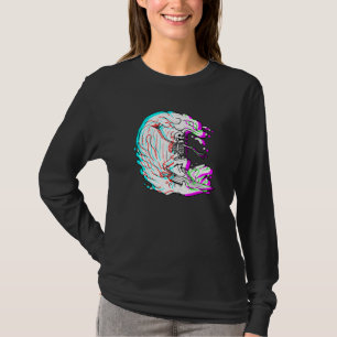 Surfing Skeleton Funny Beach Surfer Vaporwave Surf T-Shirt