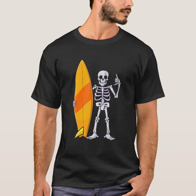 Surfing Skeleton Halloween Themed Surf Lovers T-Shirt (Front)