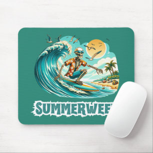 Surfing Skeleton Summerween Beach Vibes Mouse Mat