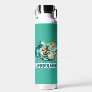 Surfing Skeleton Summerween Beach Vibes Water Bottle
