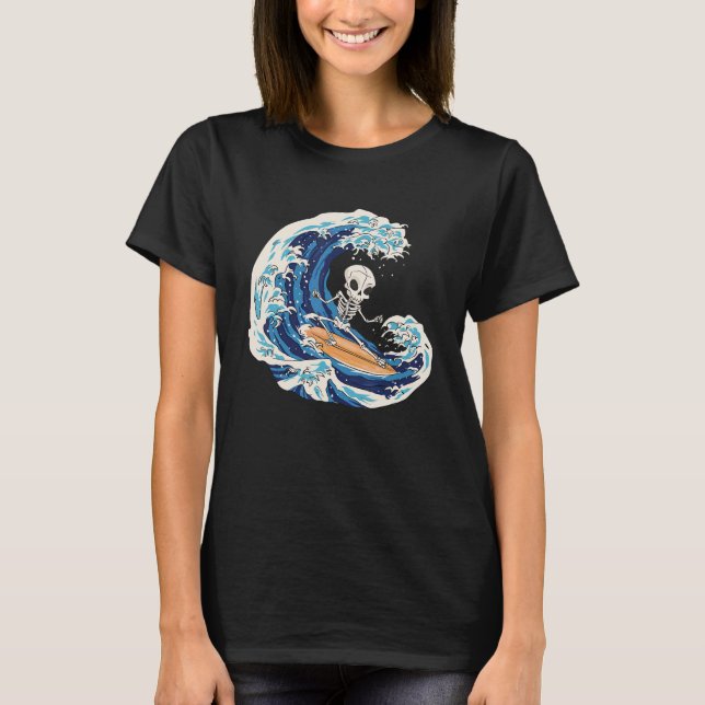 Surfing Skeleton Surfer Surf Wave Skull Surfing Sk T-Shirt (Front)