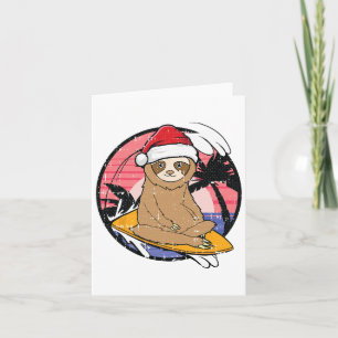 Surfing Sloth Christmas In July Beach Summer Vacat Card