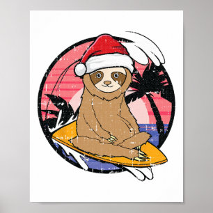 Surfing Sloth Christmas In July Beach Summer Vacat Poster