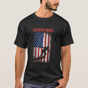 Surfing Sports Retro American Flag USA America Sur T-Shirt