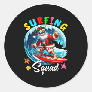 Surfing Squad Christmas In July Santa Hawaiian Fun Classic Round Sticker