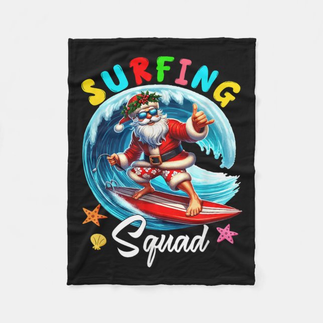 Surfing Squad Christmas In July Santa Hawaiian Fun Fleece Blanket (Front)