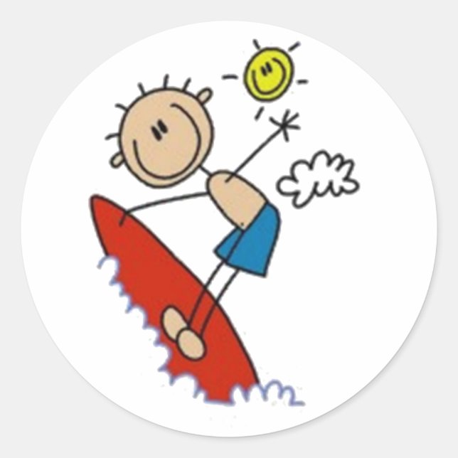 Surfing Stick Figure Classic Round Sticker (Front)