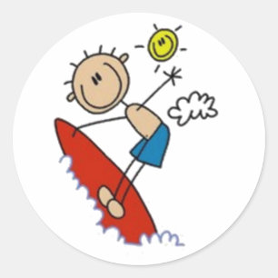 Surfing Stick Figure Classic Round Sticker