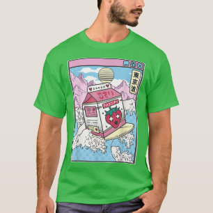 Surfing Strawberry Milk Carton Japan Wave Kawaii V T-Shirt