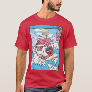 Surfing Strawberry Milk Carton Japan Wave Kawaii V T-Shirt