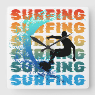 surfing summer surfer beach surf ocean square wall clock