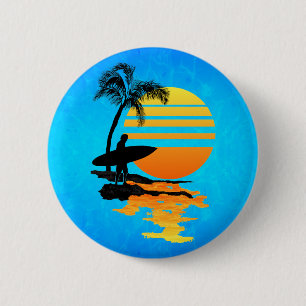 Surfing Sunrise 6 Cm Round Badge
