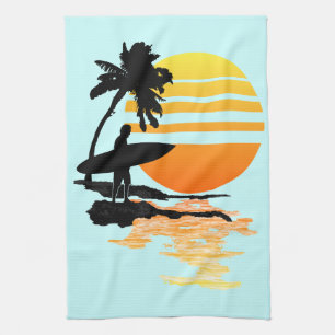 Surfing Sunrise Tea Towel