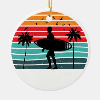 Surfing Sunset Design  Ceramic Tree Decoration