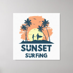 Surfing -Sunset Surfing Canvas Print