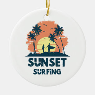 Surfing -Sunset Surfing Ceramic Tree Decoration