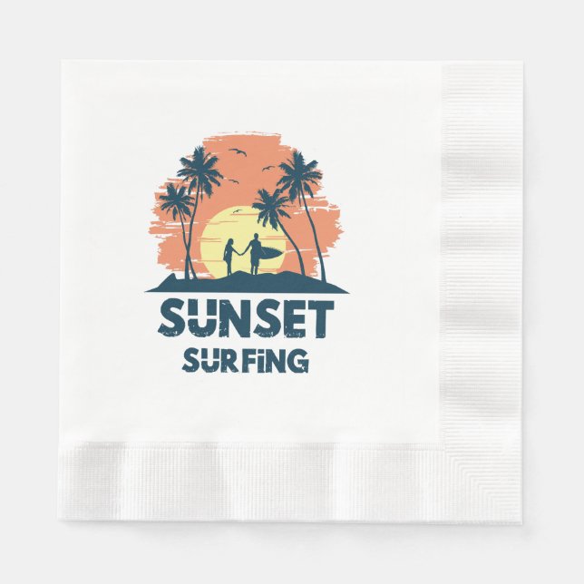 Surfing -Sunset Surfing  Napkin (Front)